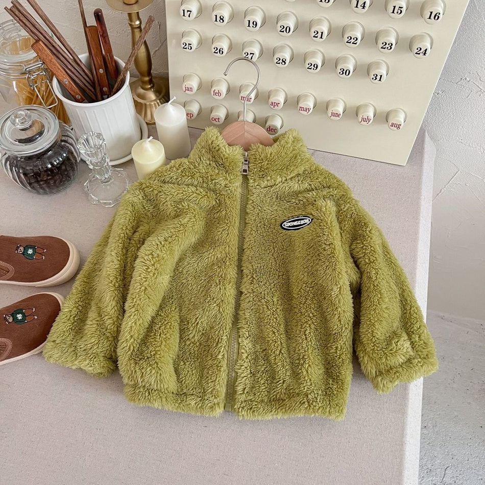 STOCK-Kids’ Fleece-Lined Cardigan – Double-Sided Winter Warm