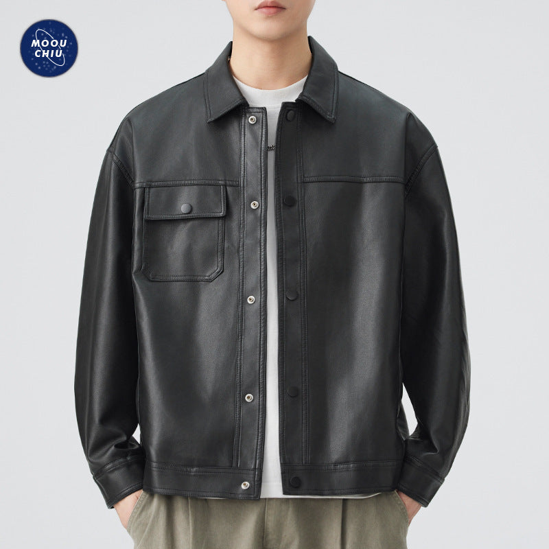 Men’s Retro Leather Casual Motorcycle Jacket Loose Fit