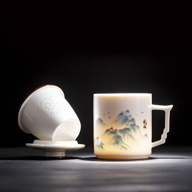 Jade Porcelain Office Mug Set Ceramic Tea Cup Gift Box