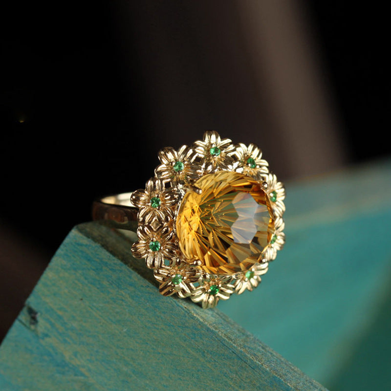 Premium Foreign Trade 18K Gold Plated "Fireworks Craft" Citrine