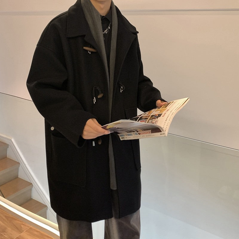 STOCK-Men’s Woolen Coat – Mid-Length Horn Button Autumn/Winter