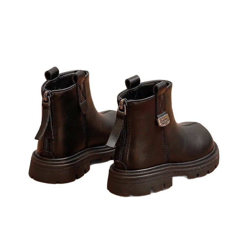 Girls Princess Leather Short Boots Fleece-Lined 2025