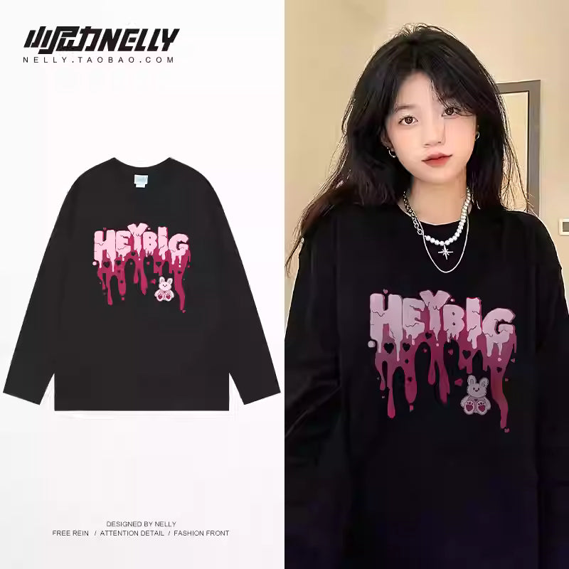STOCK-Unisex Printed Long-Sleeved Loose T-Shirt