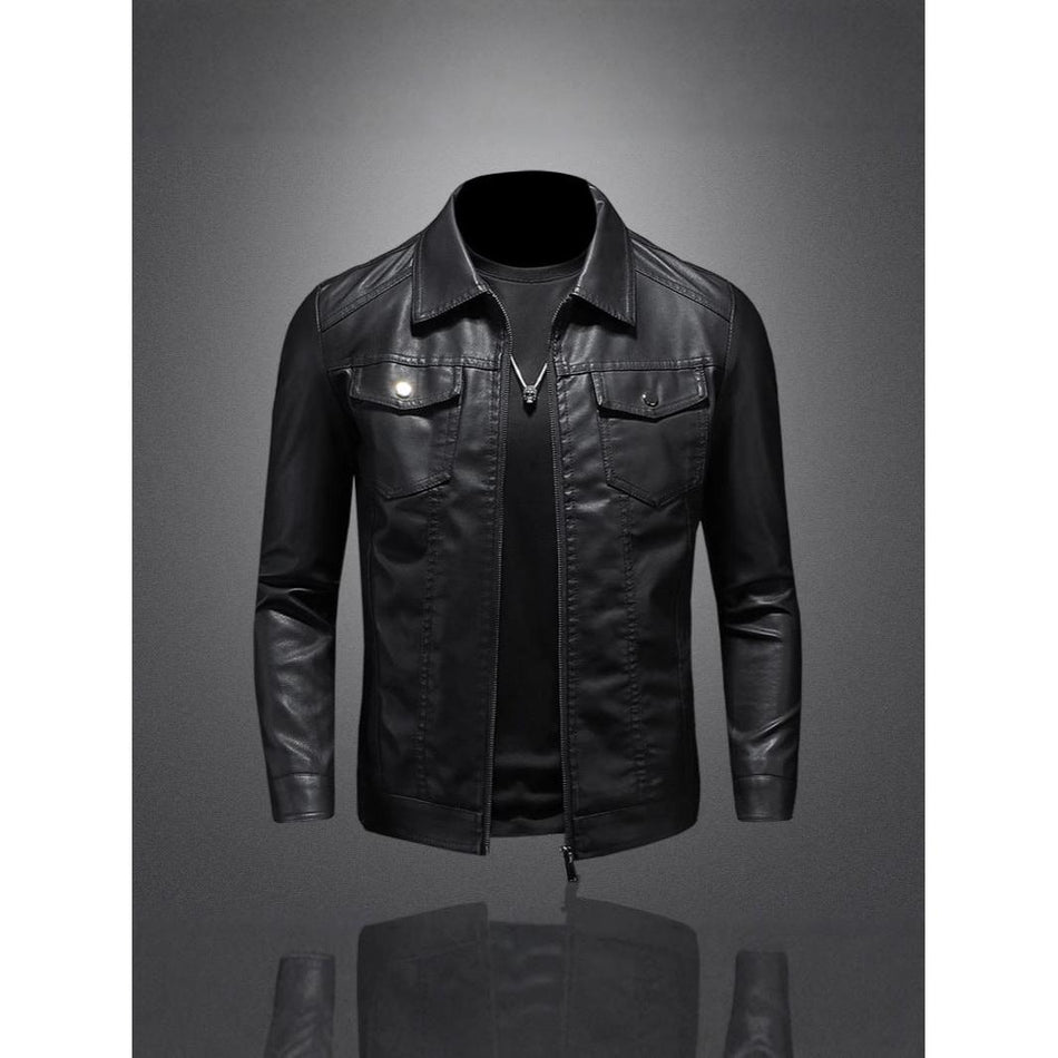 Men’s Slim-Fit Fleece-Lined Leather Motorcycle Jacket