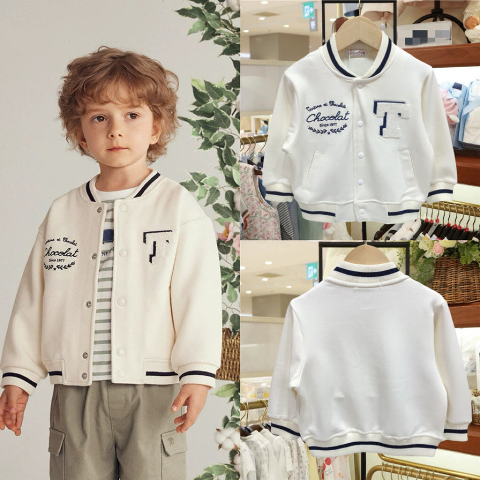 Kids’ Korean-Style White Baseball Jacket