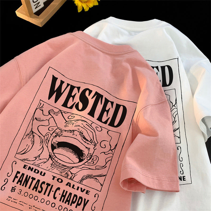 Luffy Cotton Loose Round-Neck Short-Sleeve T-Shirt Men