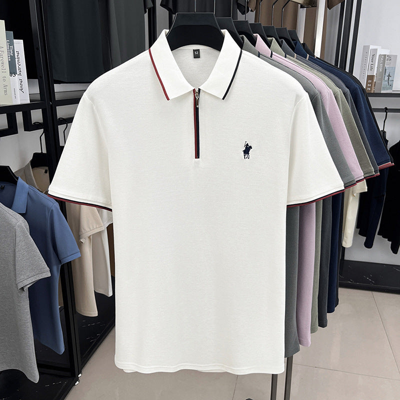 Men's Mulberry Silk Blend Half-Zip Polo T-Shirt Breathable