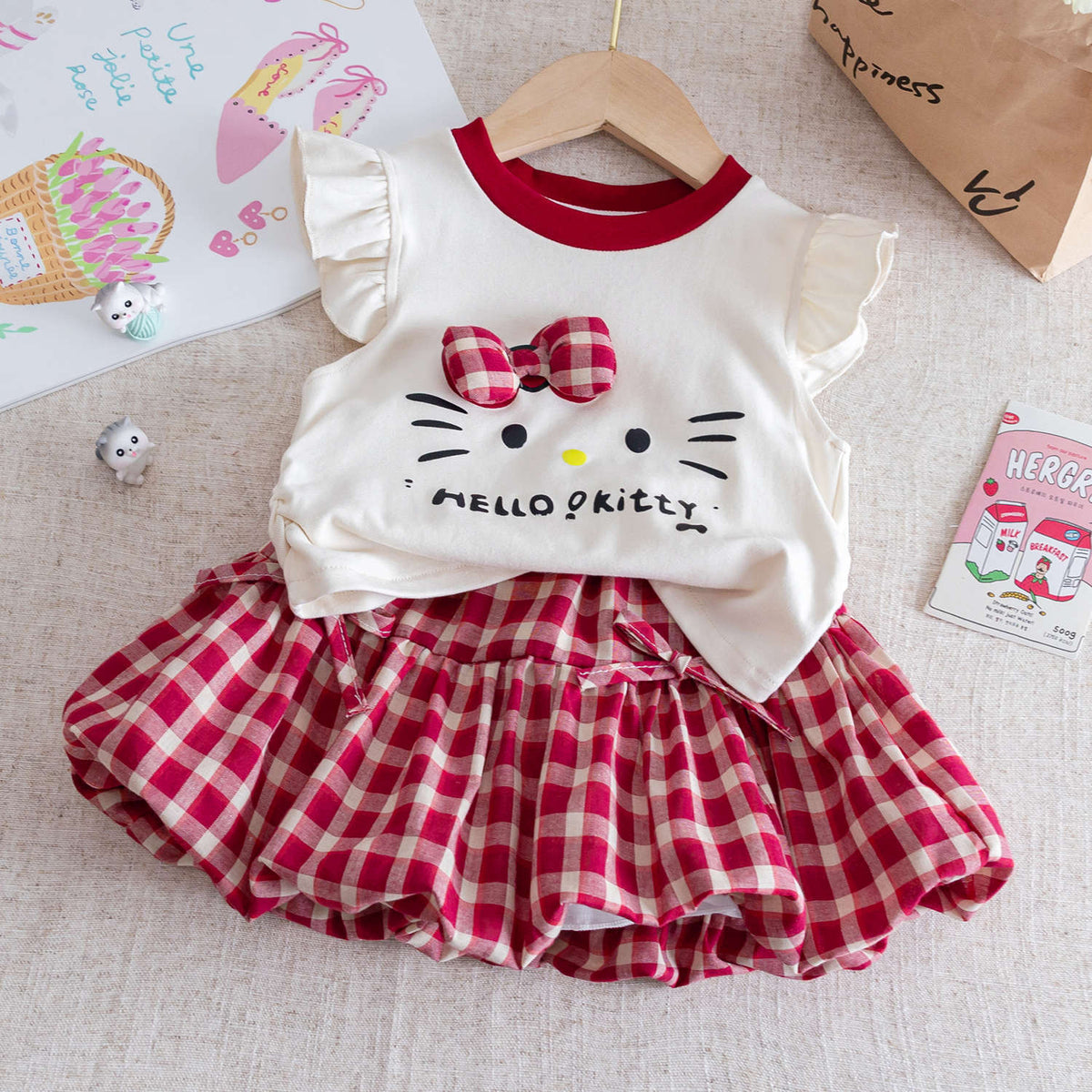 Baby Girls Cartoon Cat Top & Plaid Skirt Set – Baby & Children's Outfits – Image 6