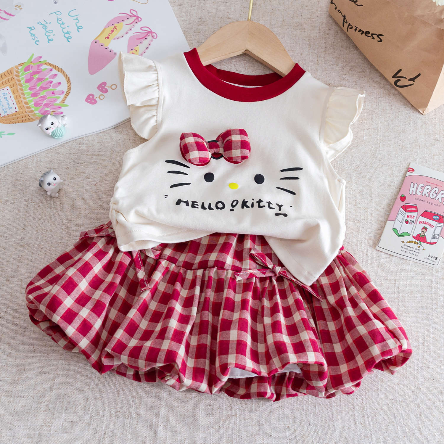 Baby Girls Cartoon Cat Top & Plaid Skirt Set – Baby & Children's Outfits – Image 6