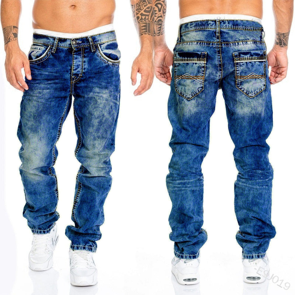 Hip-Hop Straight Jeans with Topstitch Design