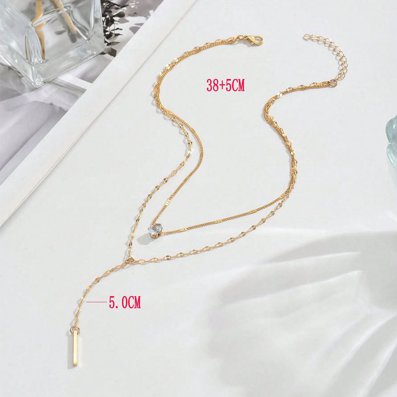 Double Layer Crystal Y Pendant Necklace for Women