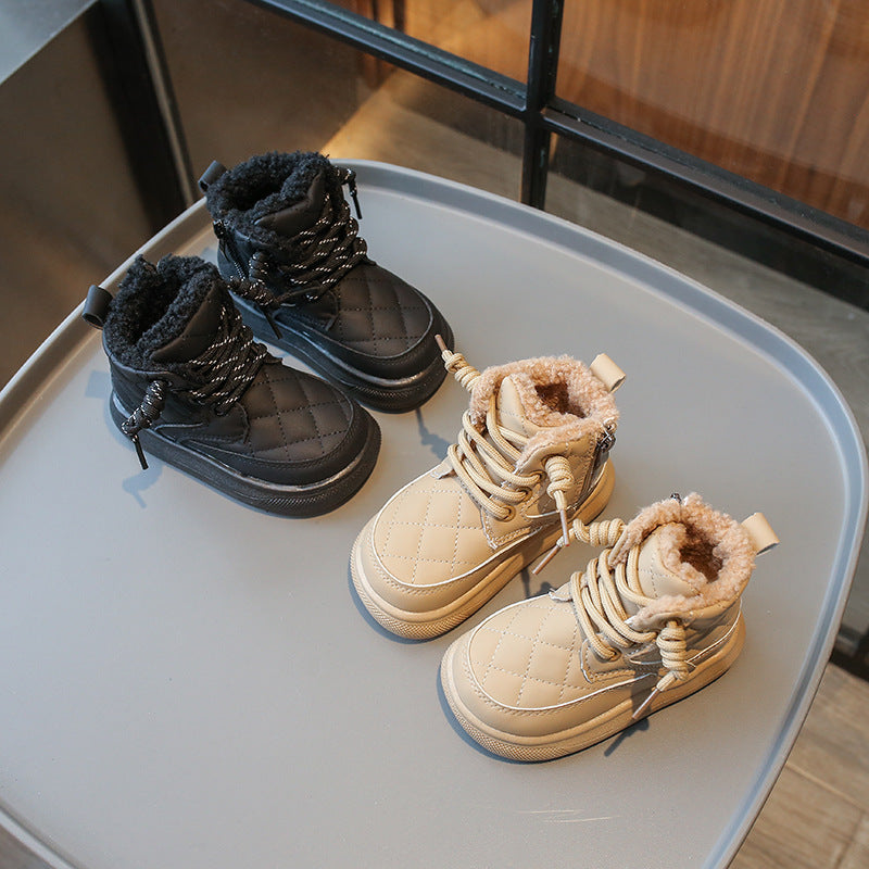 Kids’ Leather Snow Boots – Warm Velvet Winter Shoes