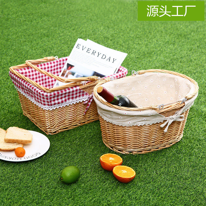 Hand-Woven Picnic and Shopping Basket with Handle