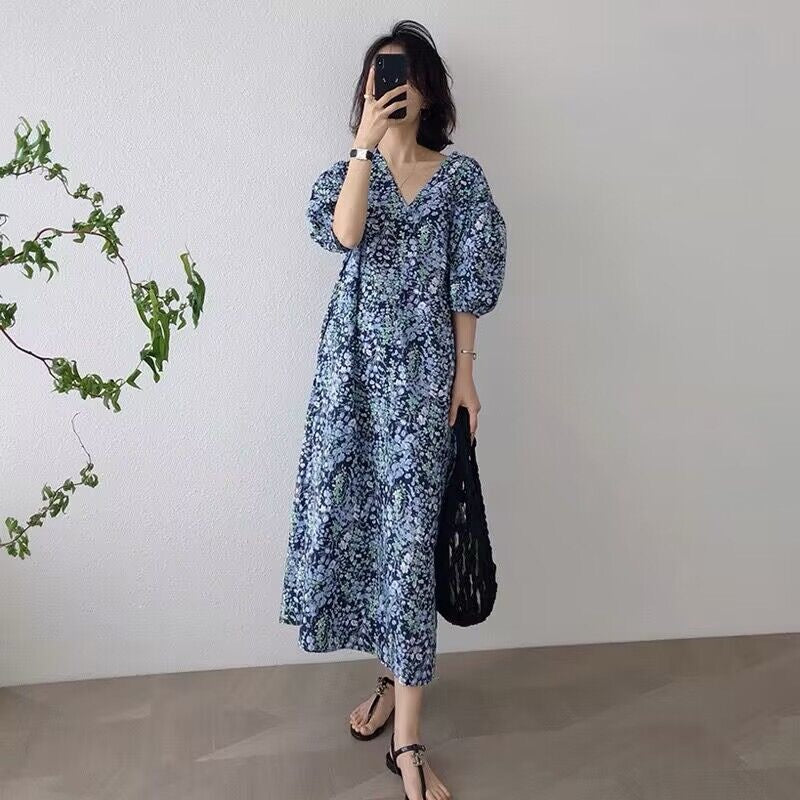 STOCK-Puff Sleeve Cotton Dress