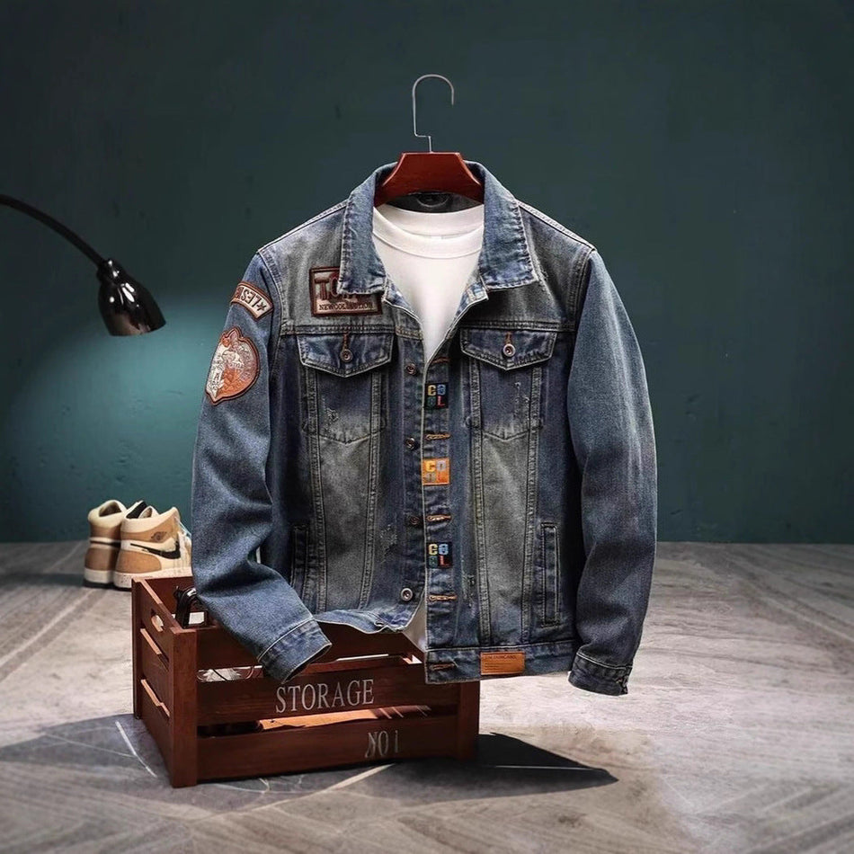 Men's High-End Denim Jacket Spring Autumn Retro Workwear