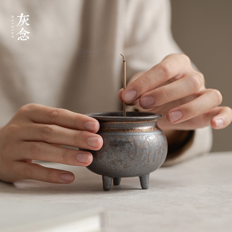 Gold-Plated Ceramic Antique Incense Burner for Home