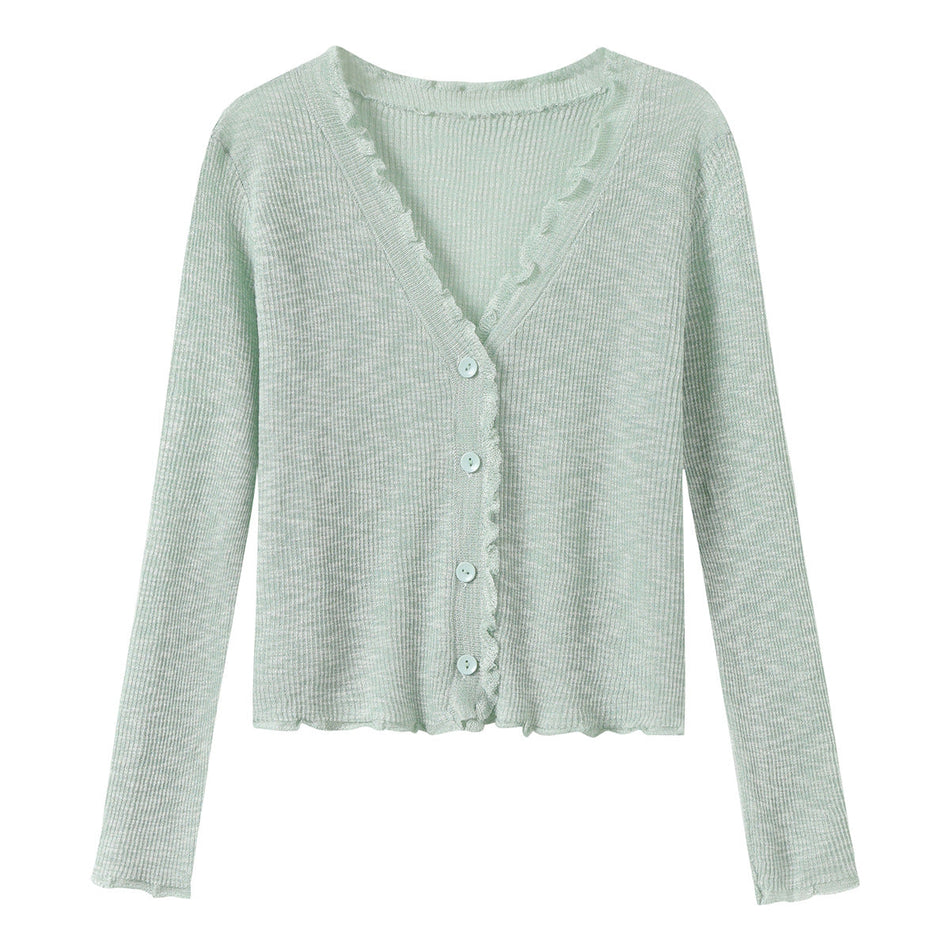 STOCK-Sweet Korean V-Neck Cardigan – Lightweight & Flowy