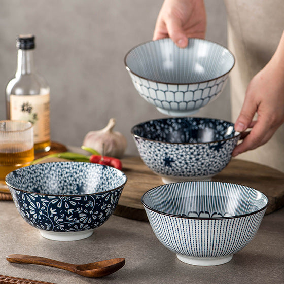 Retro Japanese-Style Ceramic Bowl for Rice, Noodles & Gifts