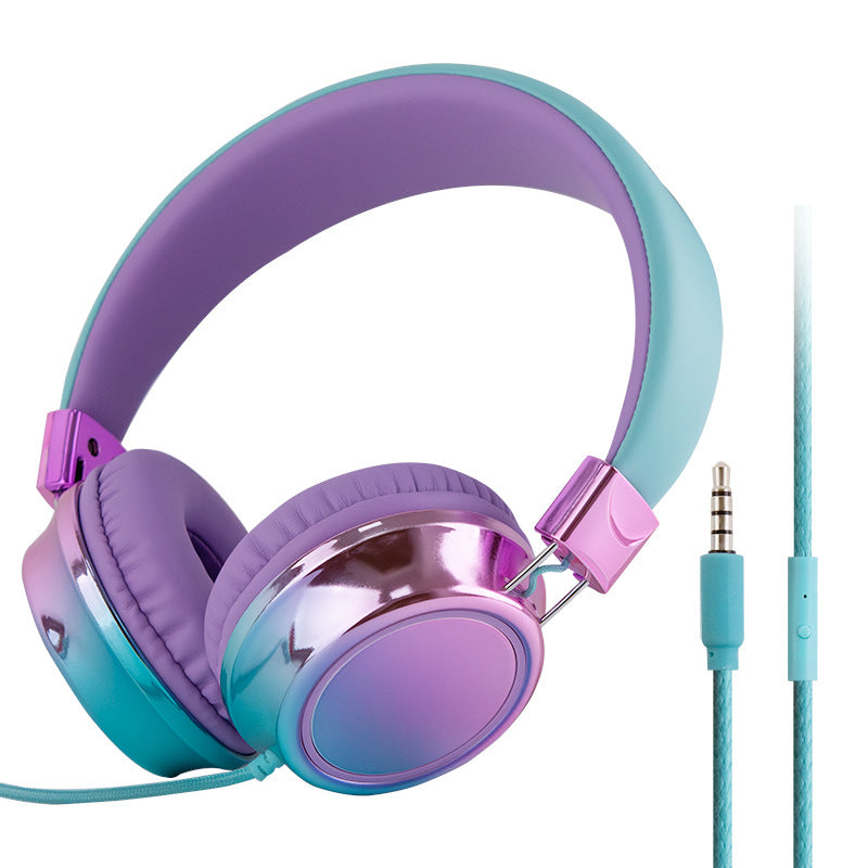 Color Gradient Wired Headphones Foldable Stereo