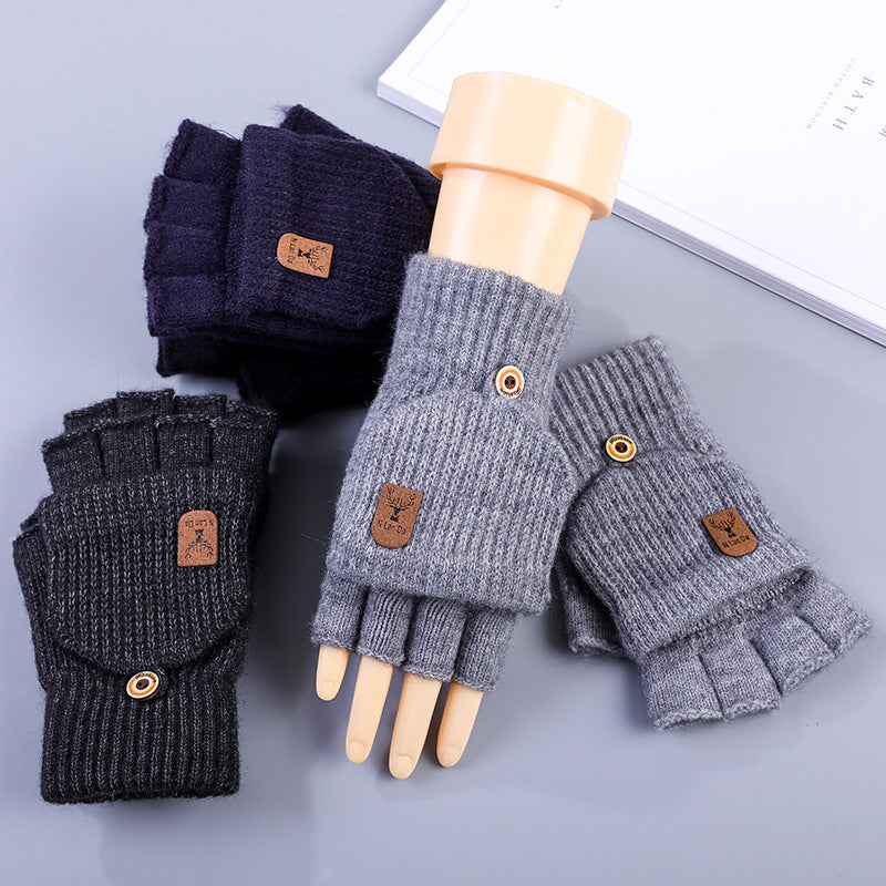 Men’s Half-Finger Knitted Wool Winter Gloves Warm
