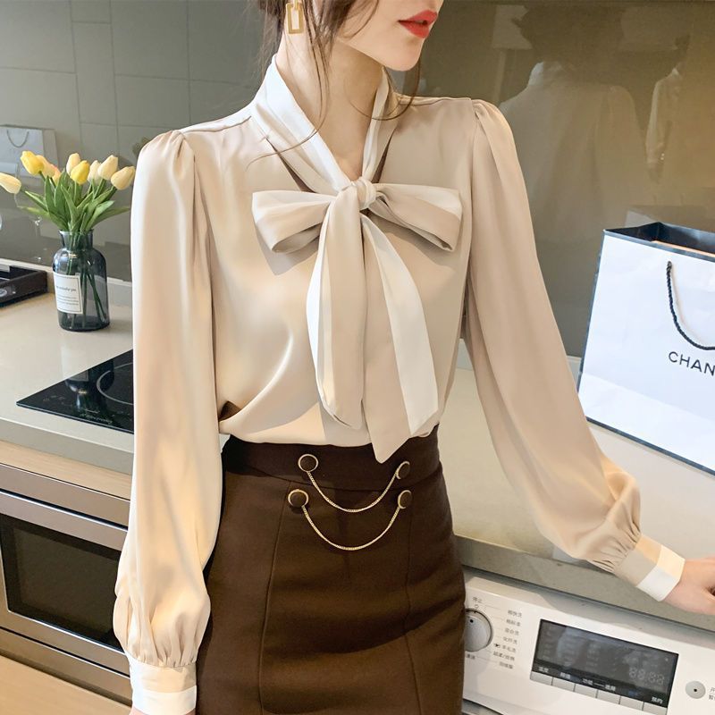 Bow Tie Chiffon Long Sleeve Professional Shirt Women