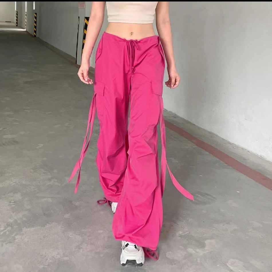 Rose Red Low-Waist High Street Pants