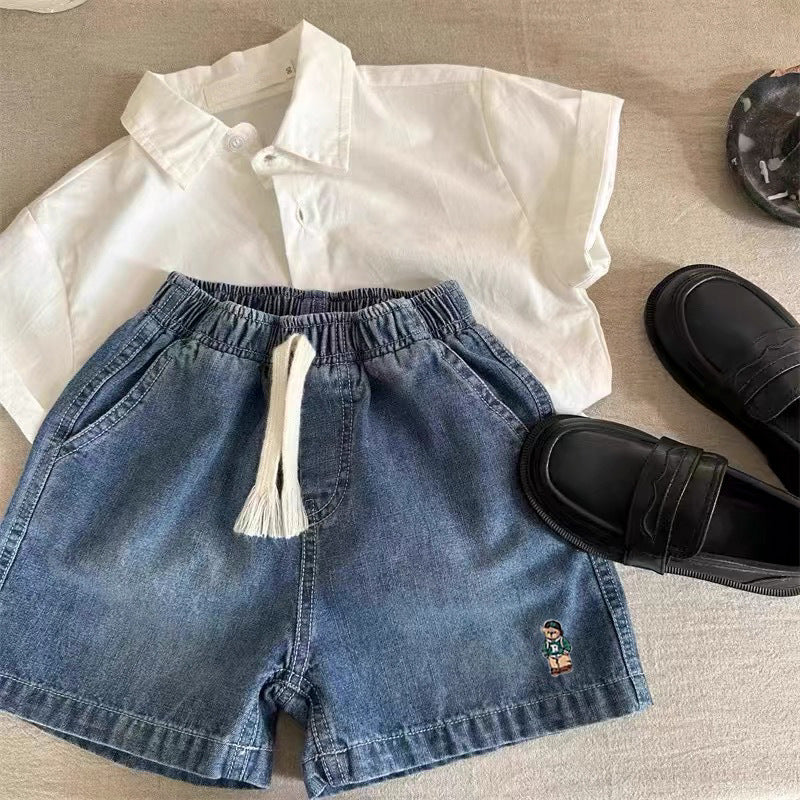 Kids Denim Shorts Breathable Mid Length Summer Pants