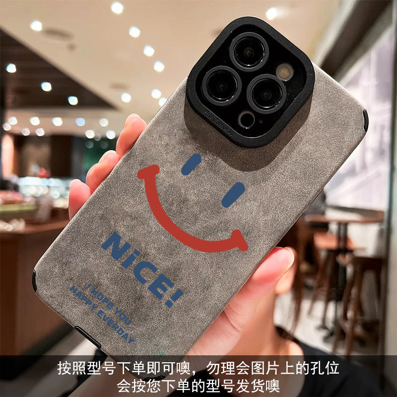 INSTOCK-Retro Smiley Suede Case for iPhone 16 Pro Max