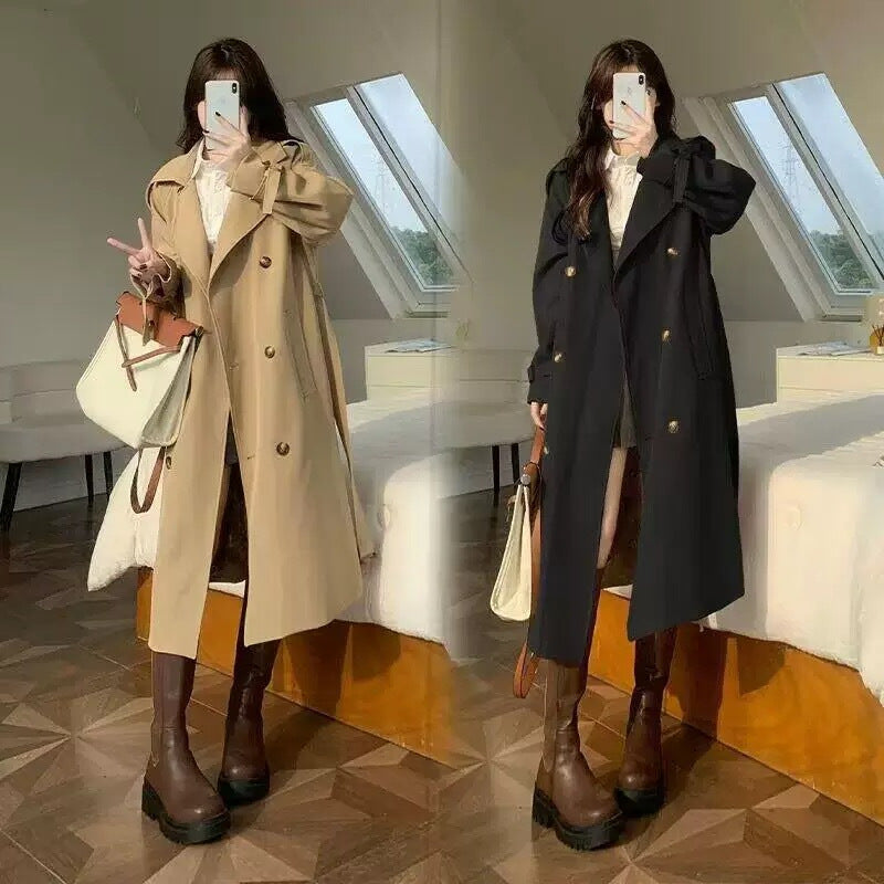 Korean Chic Mid Length Windbreaker Coat for Women