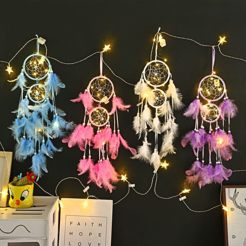 Double Ring Feather Dream Catcher – Car or Home Pendant