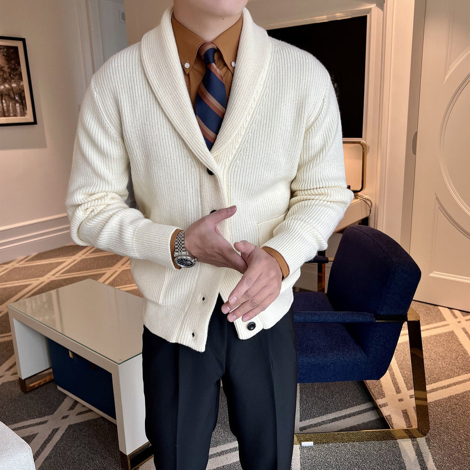 STOCK-Men’s British Retro Slim-Fit V-Neck Cardigan Sweater