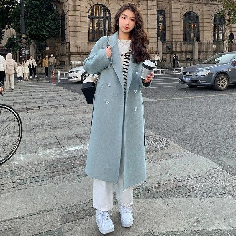 STOCK-Korean Woolen Mid-Length Coat