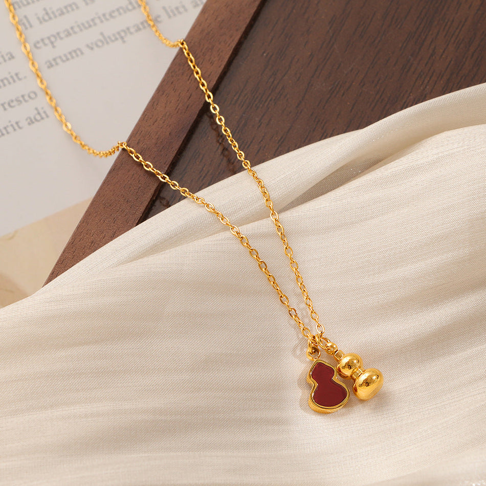 Red Shell Gourd Necklace – Titanium Steel Women’s Jewelry