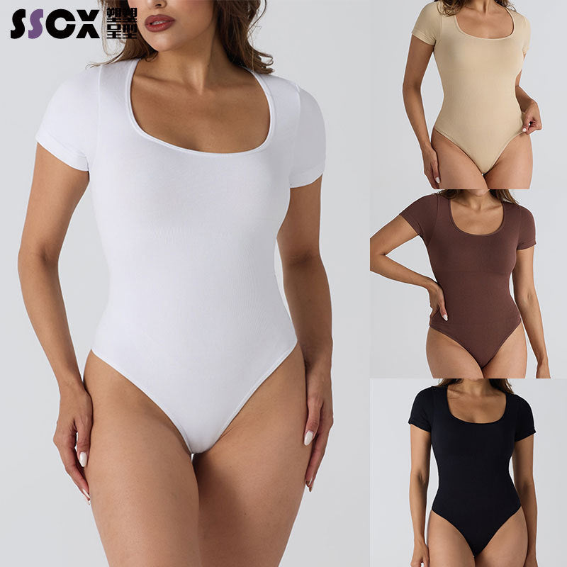 Seamless Threaded Short Sleeve Yoga Jumpsuit – Slim Fit