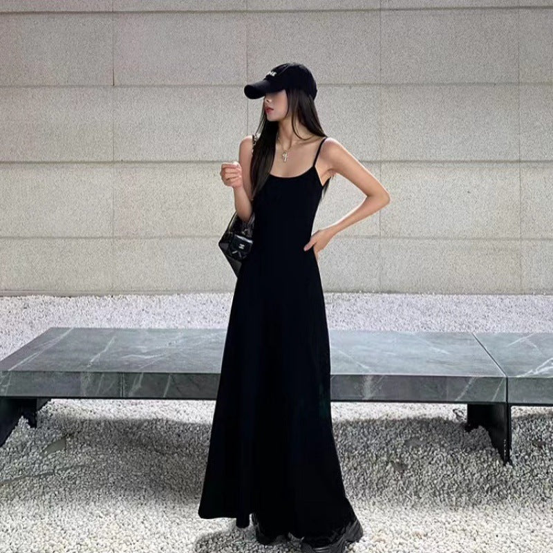 Elegant Black Slim-Fit Sling Dress