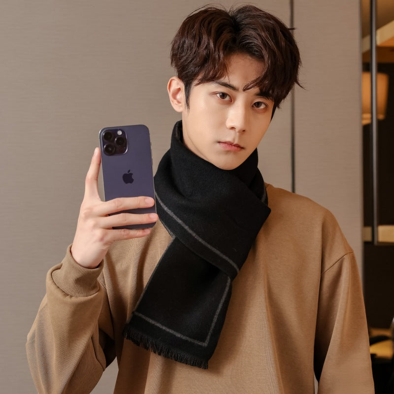 Black Men’s Wool Scarf Warm Thick Winter