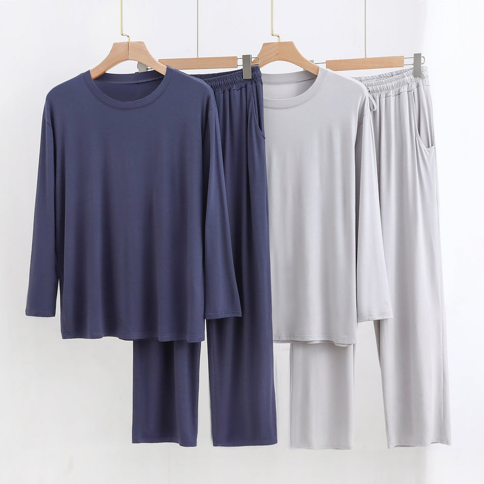 Men’s Cotton Modal Pajamas Loose Long-Sleeve Korean Style