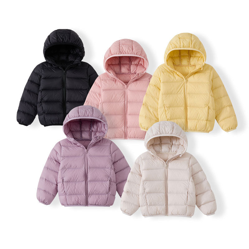 Kids Short Lightweight Down Jacket – Boys & Girls White Duck Coat