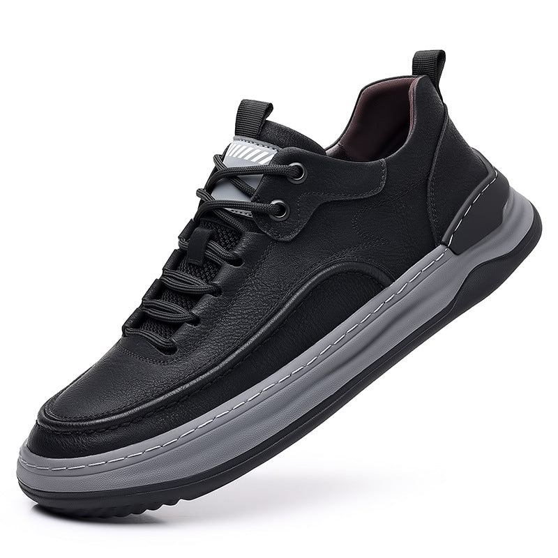 Men's Cowhide Thick Sole Board Shoes Breathable Casual Sneakers