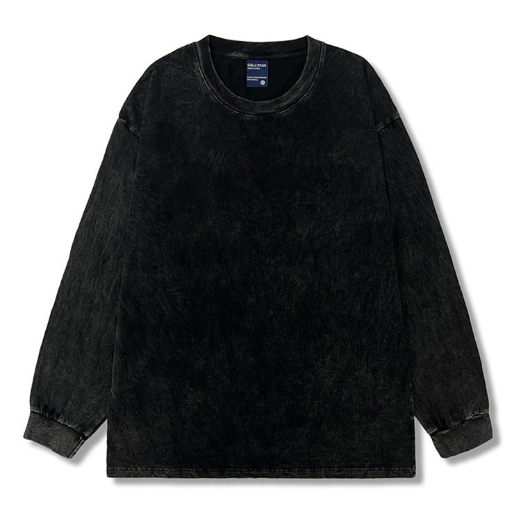 Men & Women Retro Washed Long Sleeve Cotton T-Shirt
