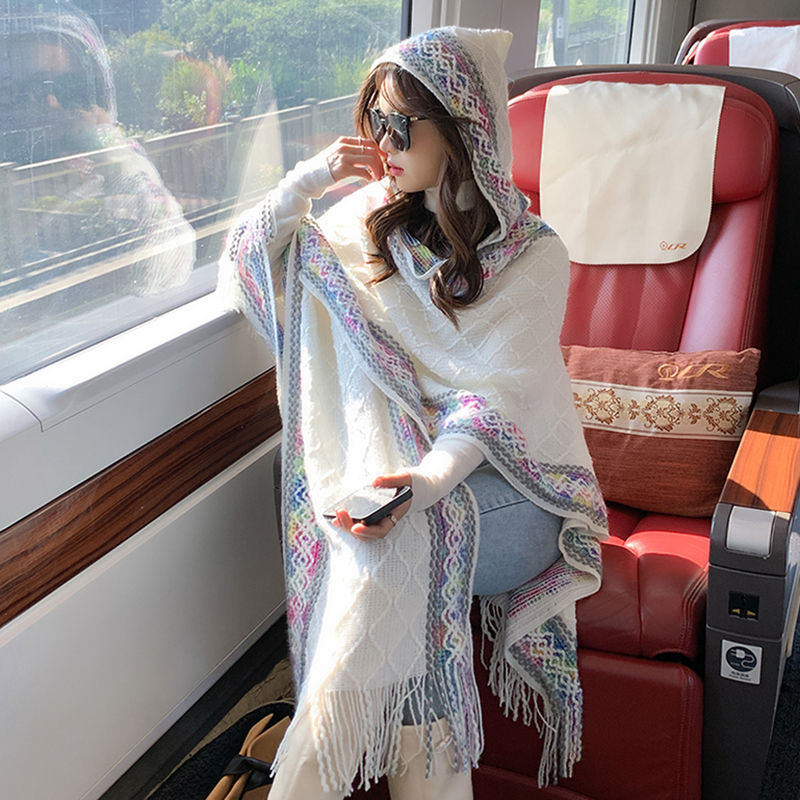 Women’s Hooded Ethnic Style Shawl Outdoor Travel Cloak