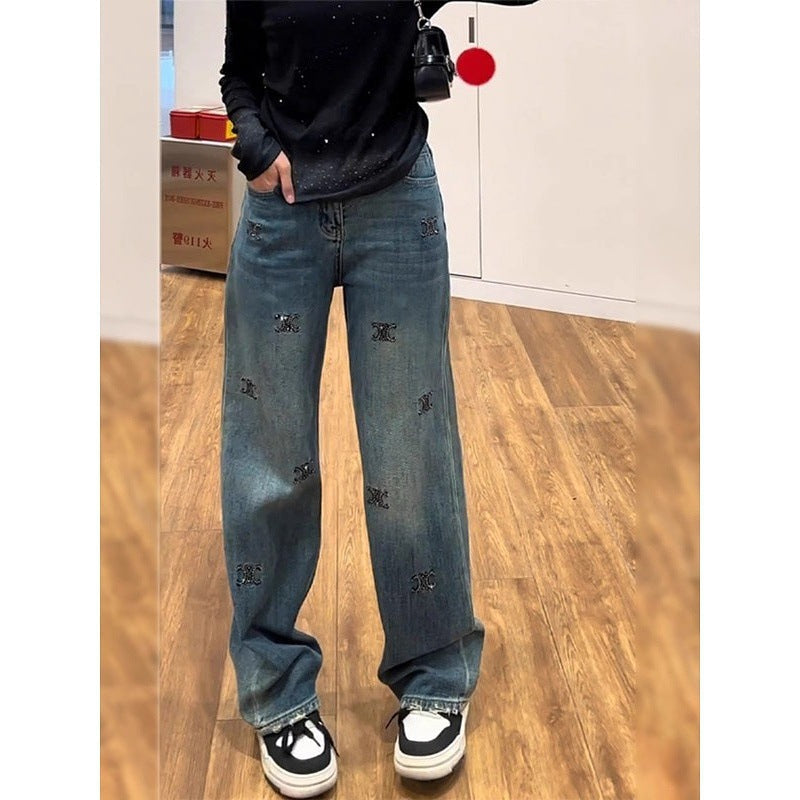Narrow Wide-Leg Hot Drilling Jeans