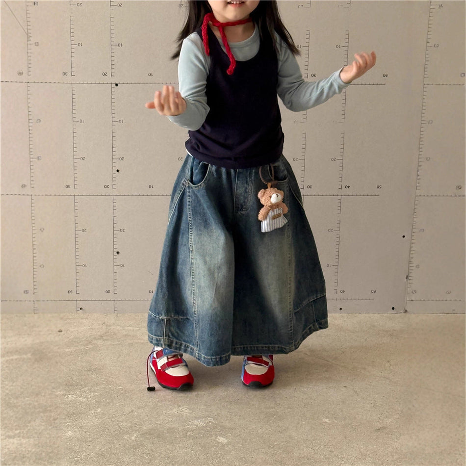 Girls' Wide-Leg Jeans – Sweet Tea Mom 2025 Autumn Korean Style