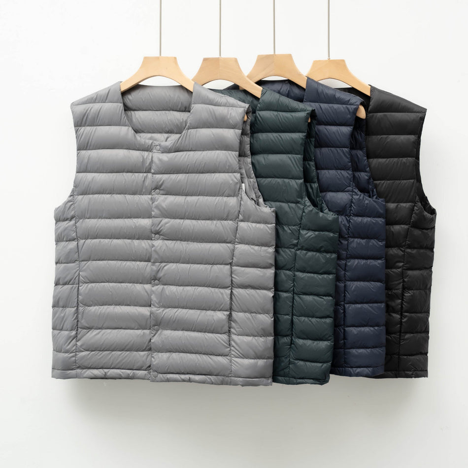 Men’s Plus-Size Down Vest – Solid Color V-Neck Waistcoat