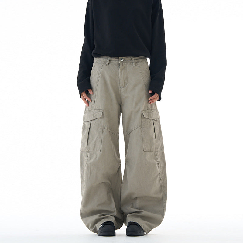Lktm Men's Retro Deconstructed Wide Leg Work Cargo Pants