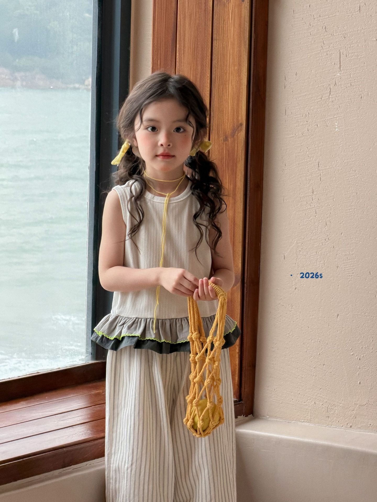 2026 Summer New Girls' Korean Style Loose Thin Sleeveless Clothes Sling Wide Leg Pants Suit Two-Piece Suit – Summer Kids F...