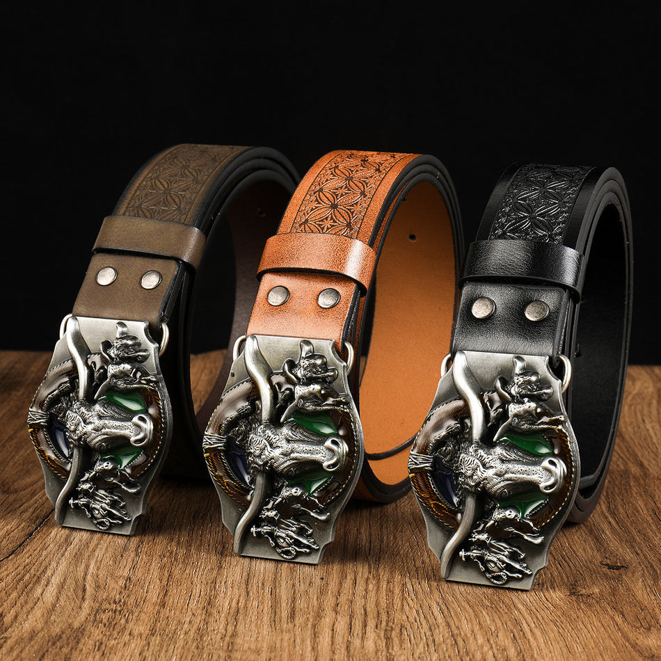 Vintage Plate Buckle Belt – Alloy Cattle Tow Design