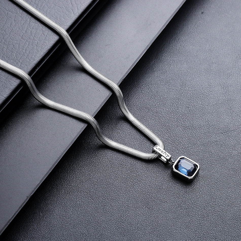 Titanium Steel Gemstone Pendant Snake Bone Chain Necklace