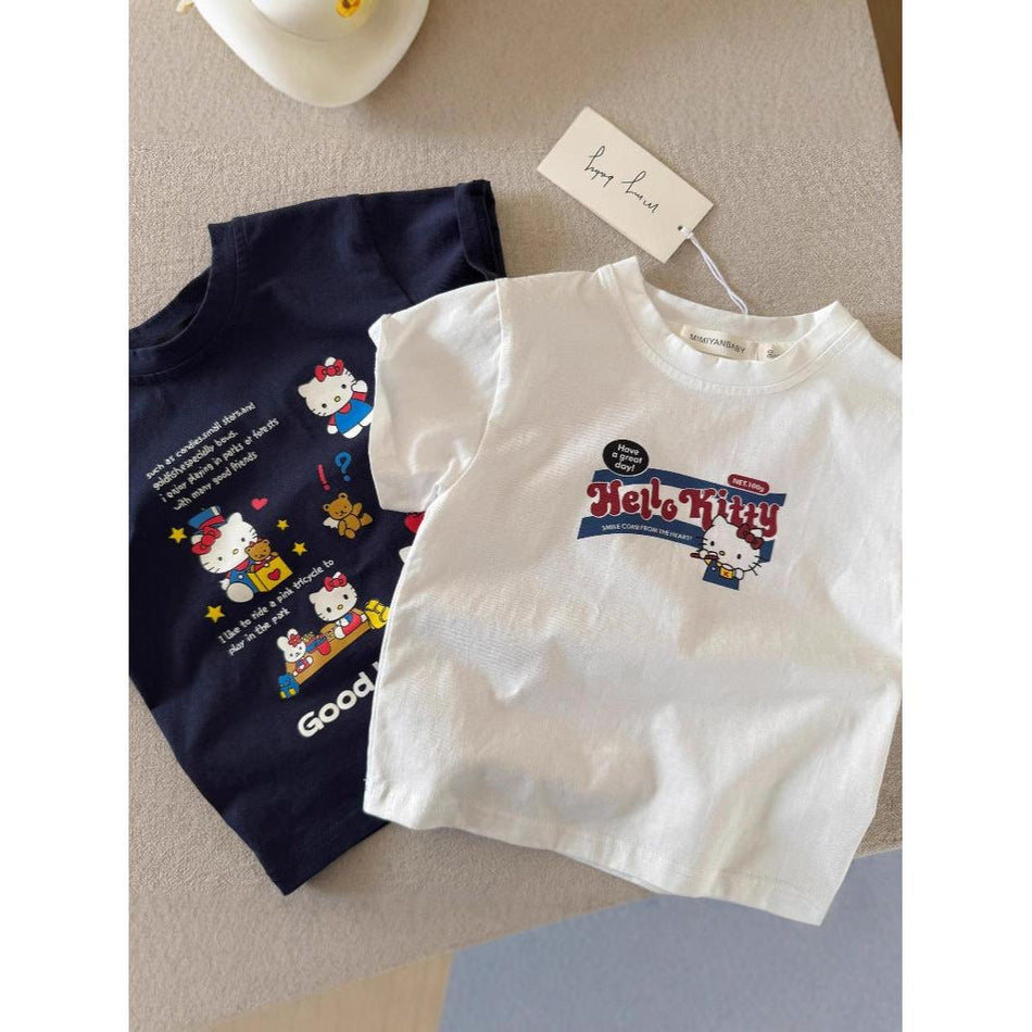 Girls Korean Style KT Cat Cotton Summer T-Shirt 2025
