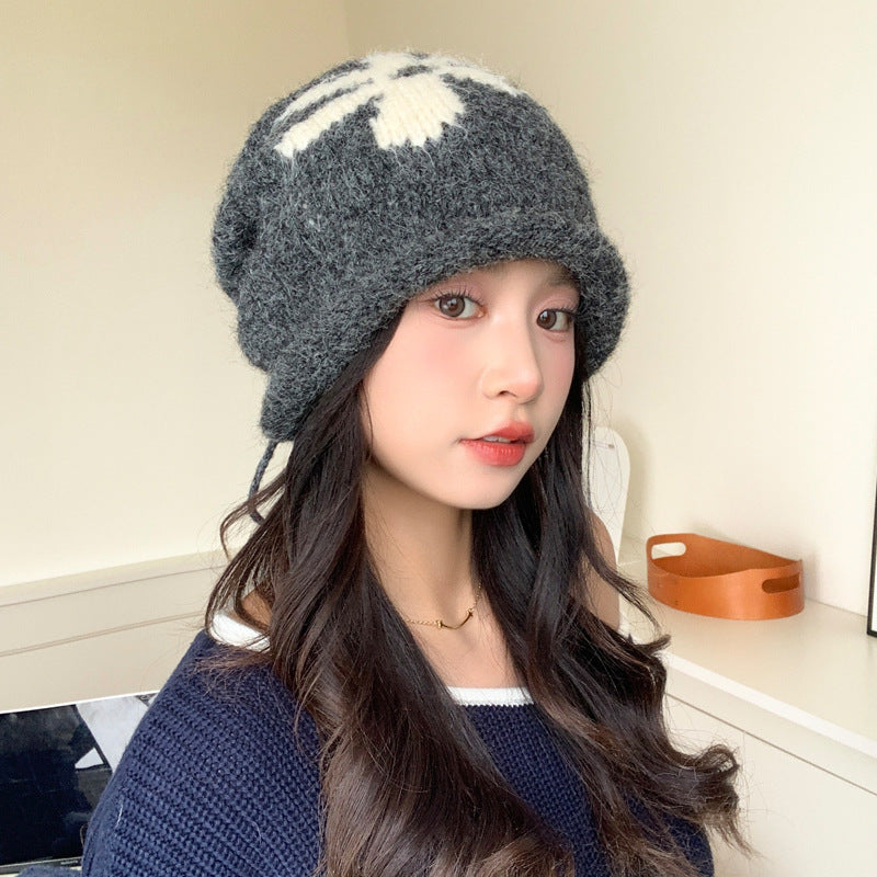 Korean Flower Knitted Wool Hat